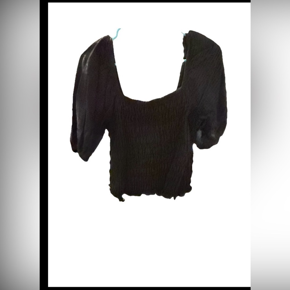 Old Navy Black Smocked Puff Sleeve Blouse size L